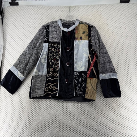 First Vision By Shirin Patchwork Jacket Button Up Bohemian Tapestry Size Small - Picture 1 of 7